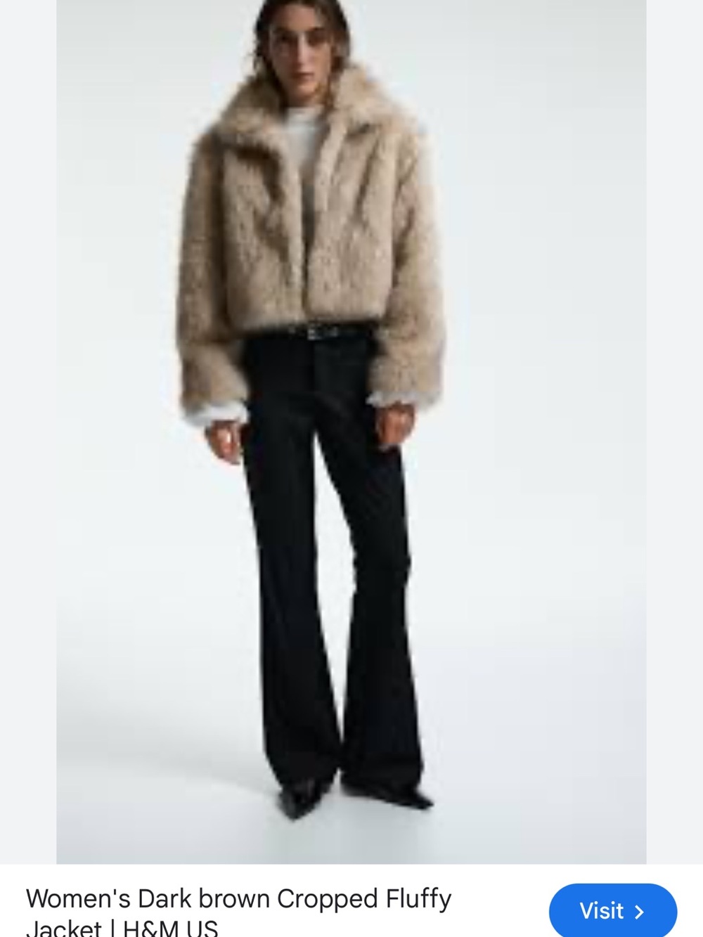 H&M Faux Fur Hooded Jacket in Taupe - Picture 2 of 4